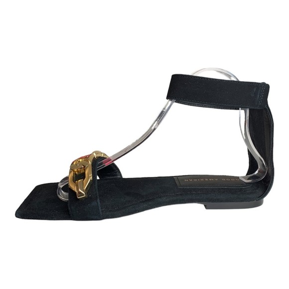 NWOB Good American Chain Ankle Wrap Sandal Suede Black Size 7 Zipper Back - Picture 8 of 10
